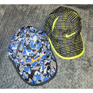 Nike Toddler Dri-FIT Adjustable Hats 2 Pack Blue Camo Neon Yellow Grey Y2K